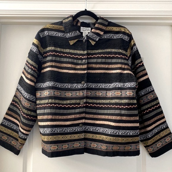 Tantrums Jackets & Blazers - Vintage Tantrums Silk metallic Blazer Jacket Womens L Ribbon Artsy Art to wear